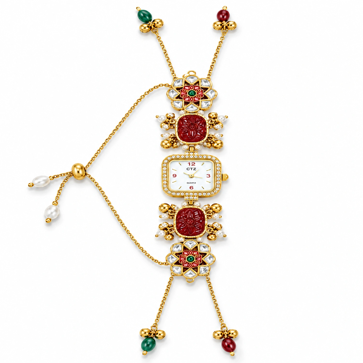Indian Kashmiri Long Chain Stone Bracelet Watch