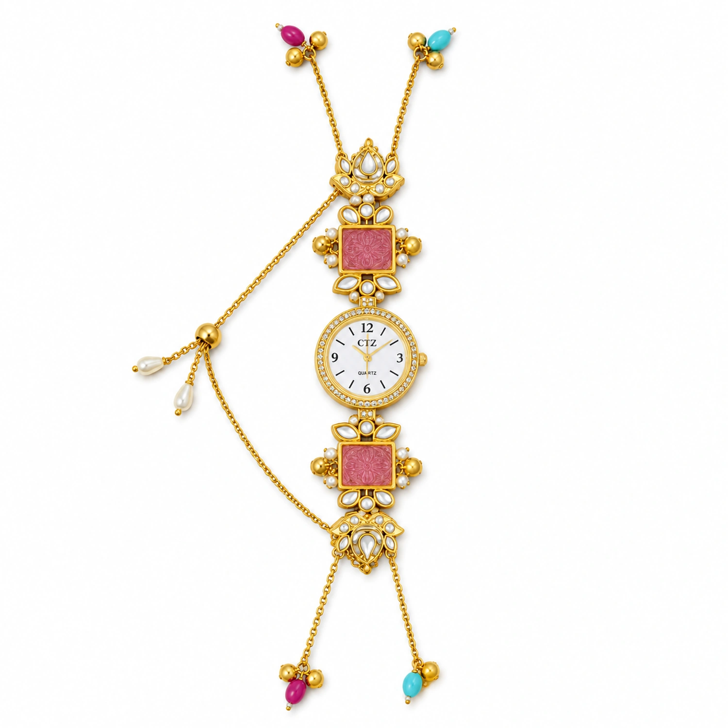 Indian Kashmiri Long Chain Stone Bracelet Watch