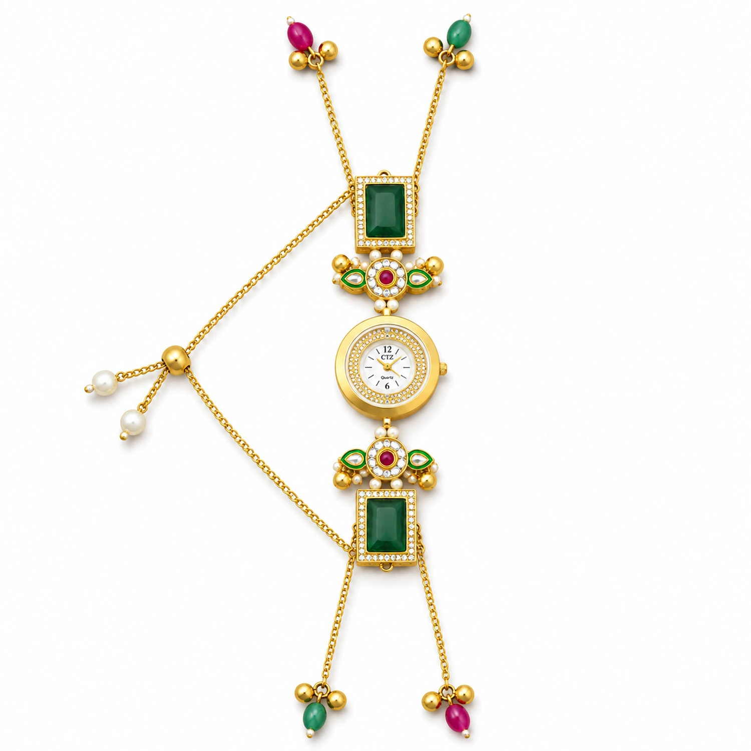 Indian Kashmiri Long Chain Stone Bracelet Watch