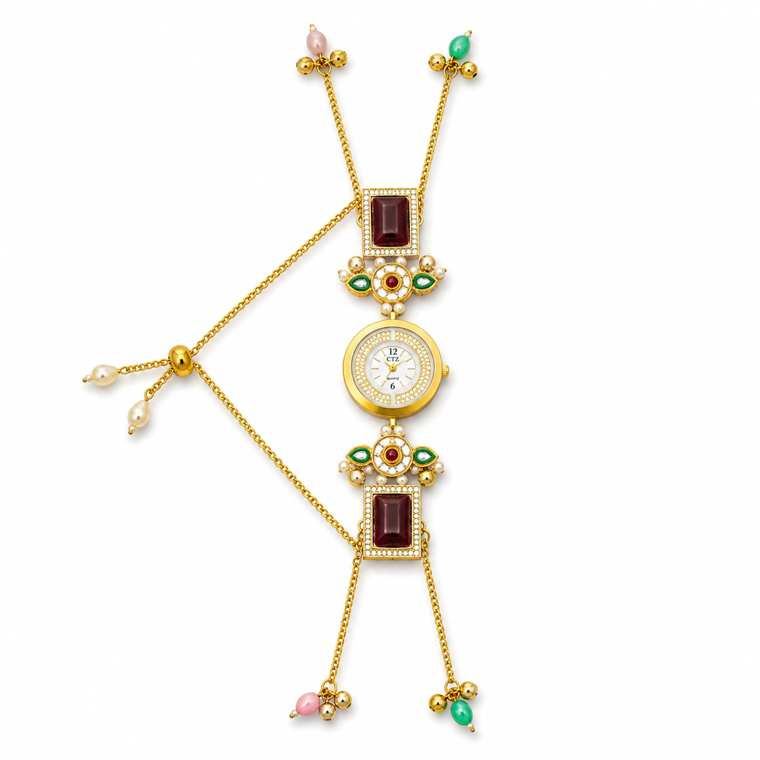 Indian Kashmiri Long Chain Stone Bracelet Watch