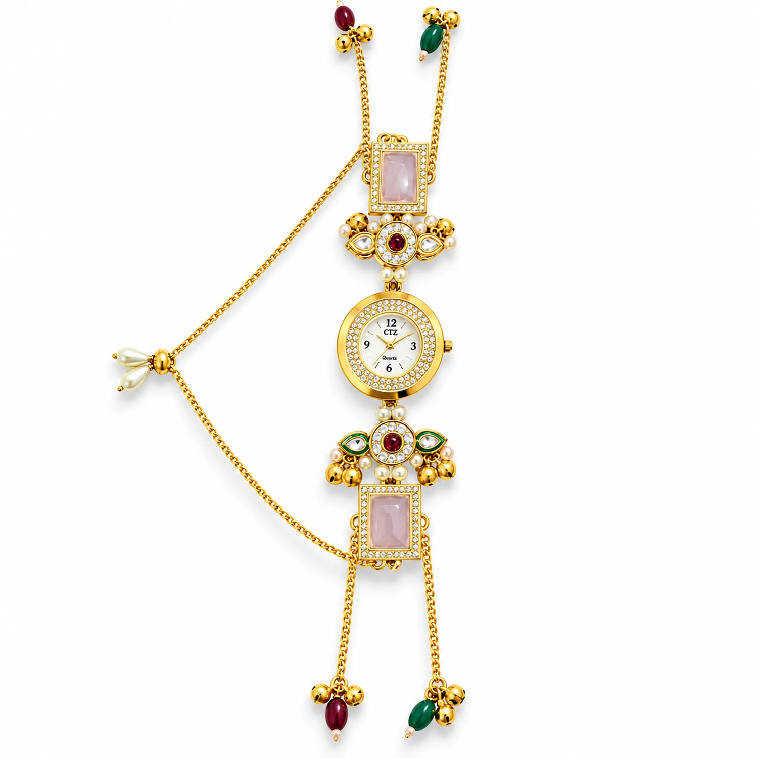 Indian Kashmiri Long Chain Stone Bracelet Watch