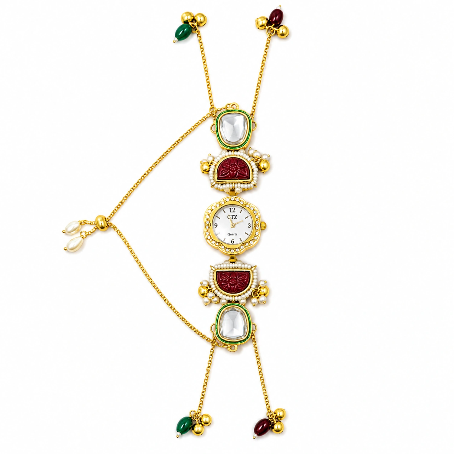 Indian Kashmiri Long Chain Stone Bracelet Watch
