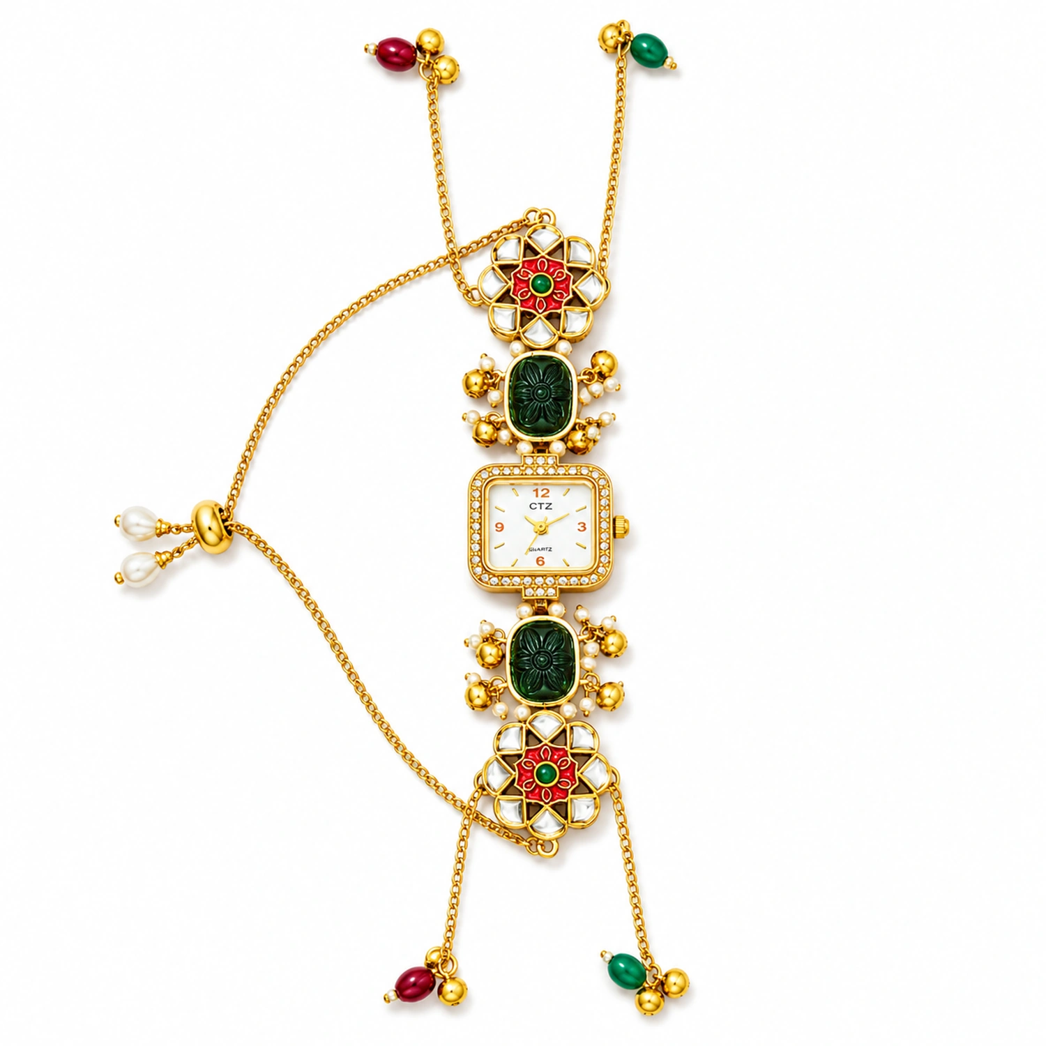 Indian Kashmiri Long Chain Stone Bracelet Watch