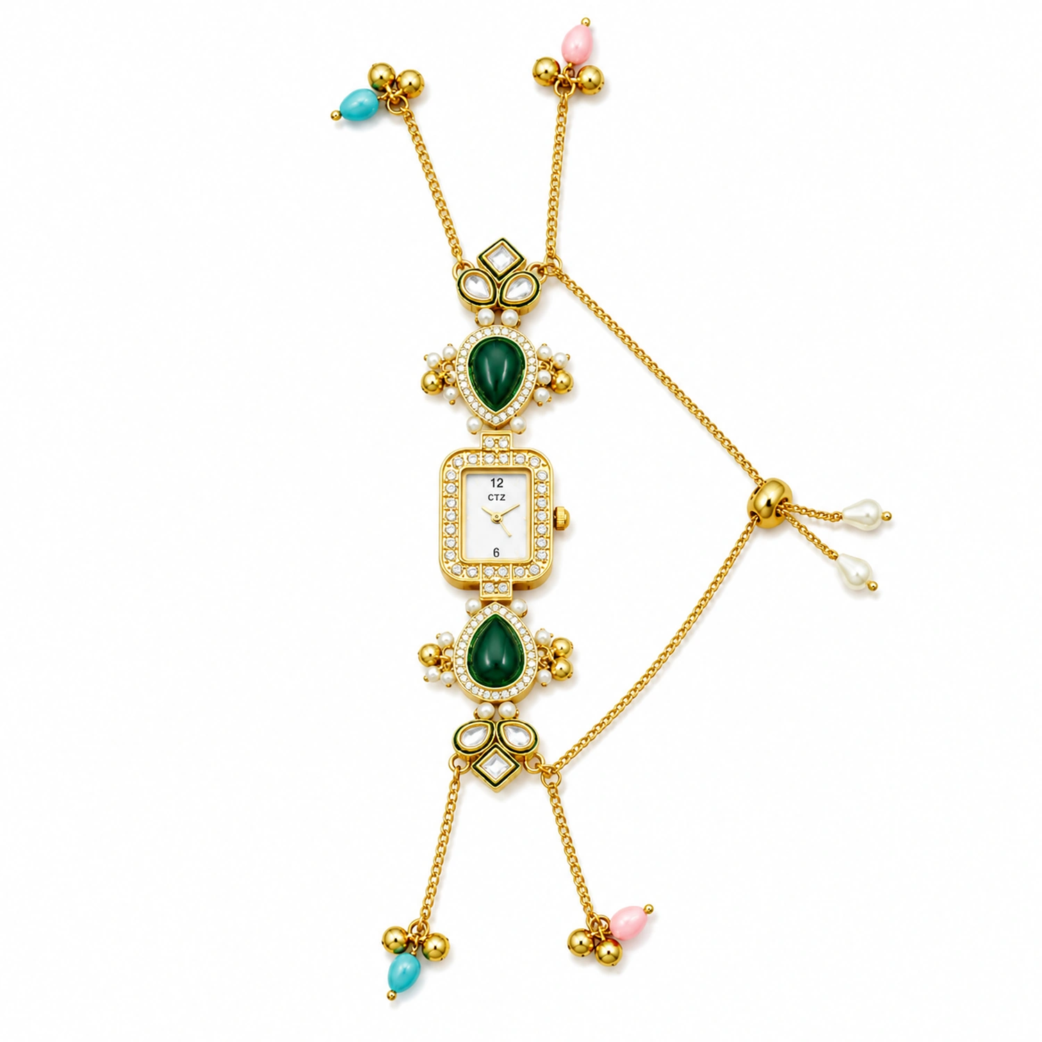 Indian Kashmiri Long Chain Stone Bracelet Watch