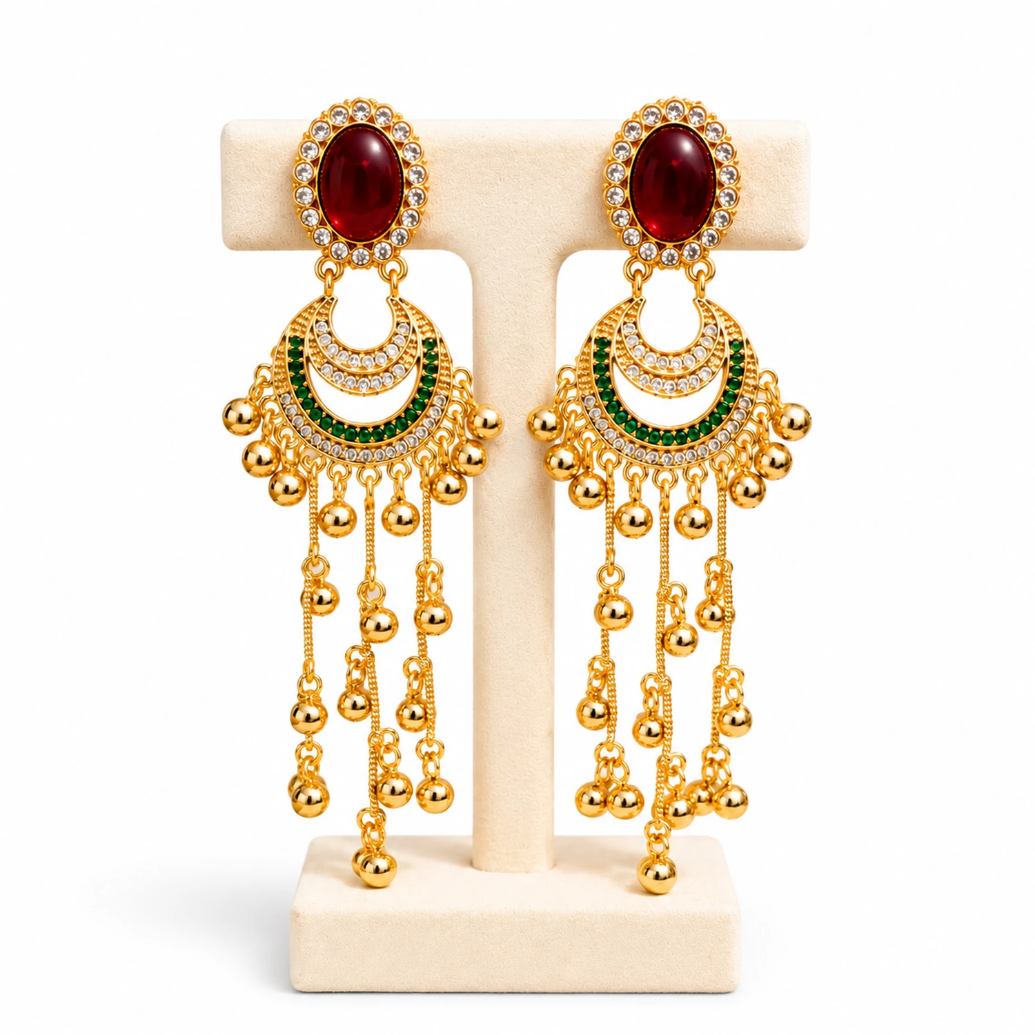 Original Indian Kashmiri Maroon Stone Long Earrings for Women