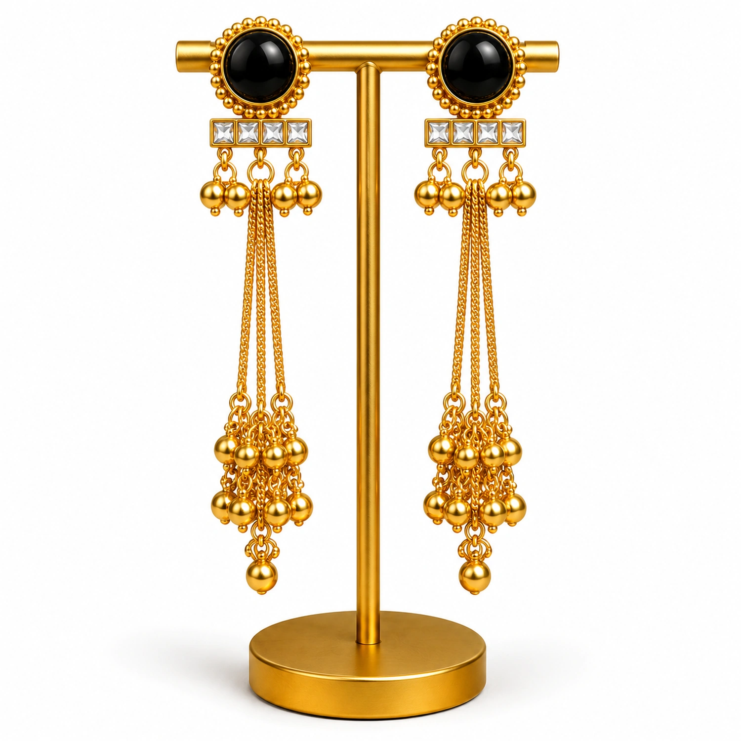 Original Indian Kashmiri Black Stone Long Chain Earrings for Women