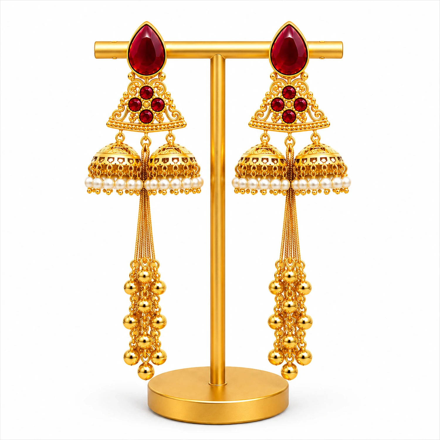 Original Indian Kashmiri Maroon Stone Jhumka Earrings for Women
