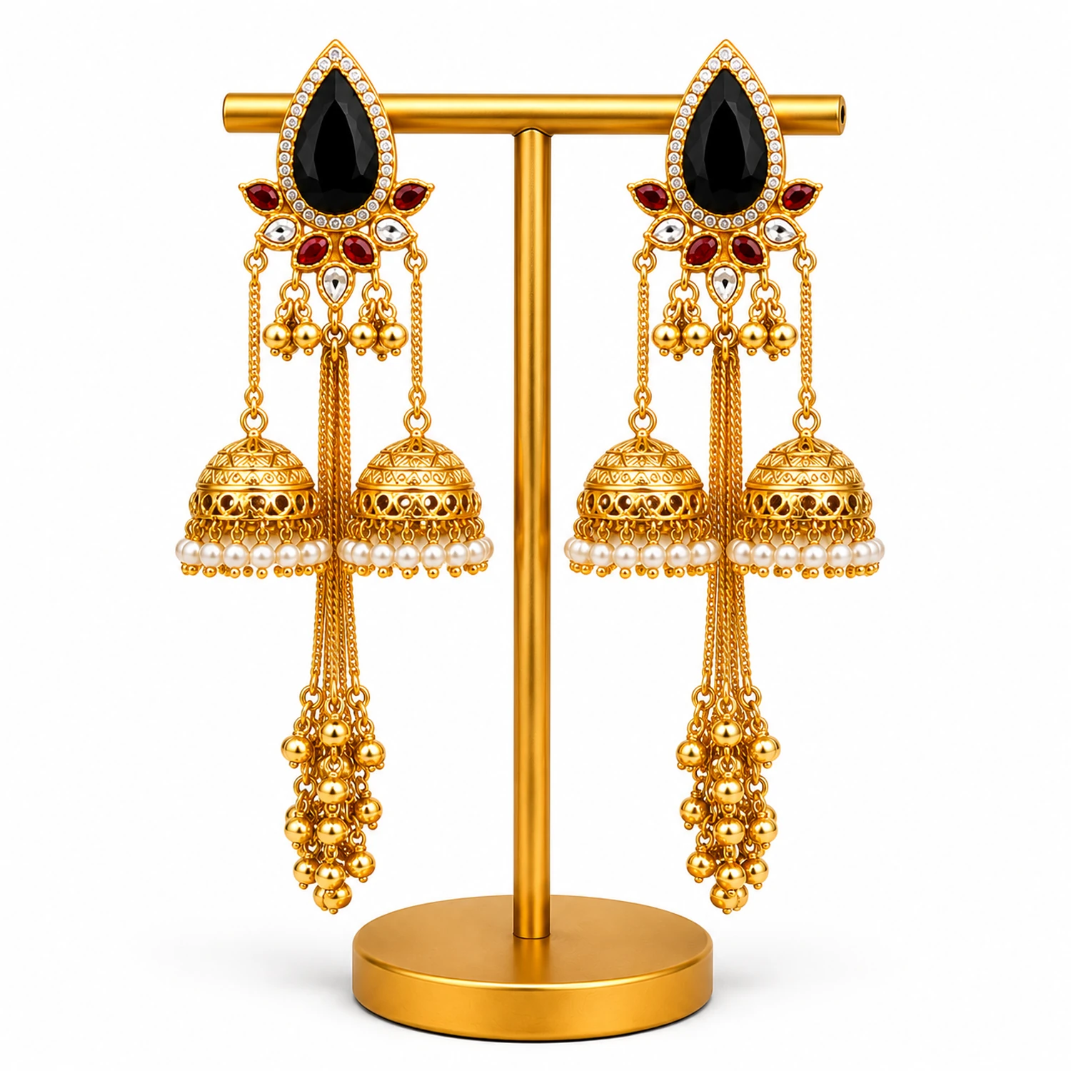 Original Indian Kashmiri Black Stone Jhumka Earrings for Women