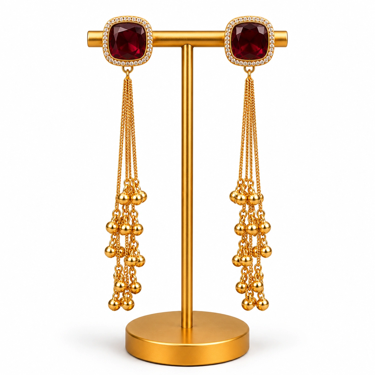 Original Indian Kashmiri Maroon Stone Long Chain Earrings for Women