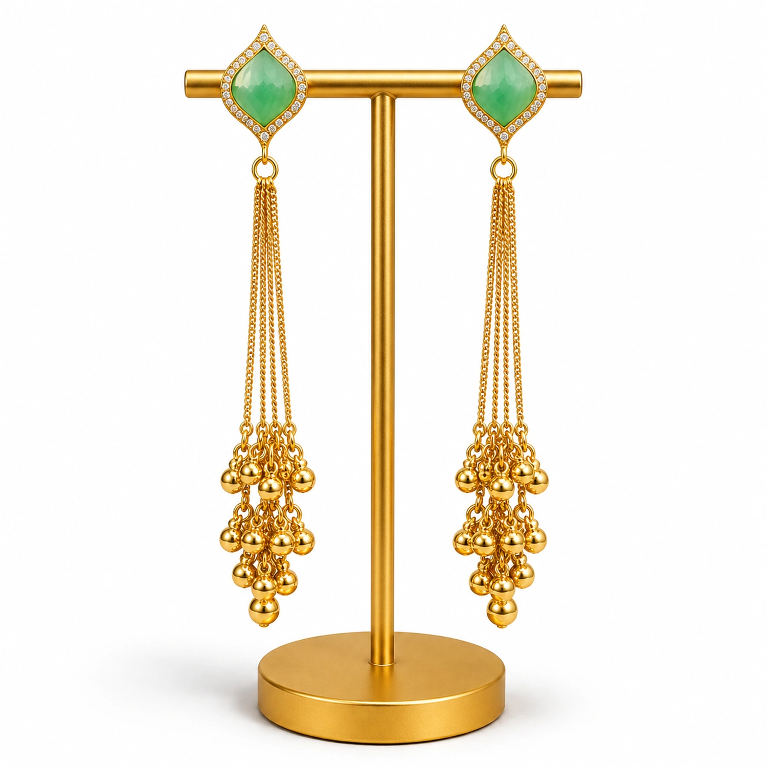 Original Indian Kashmiri Mint Green Stone Long Chain Earrings for Women